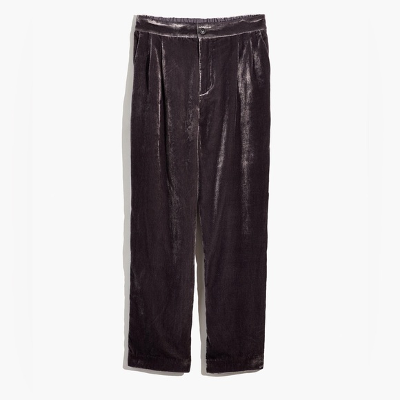 Madewell Velvet Tapered Pleat Pull-On Pants in Black Coal Size Small - Picture 1 of 13